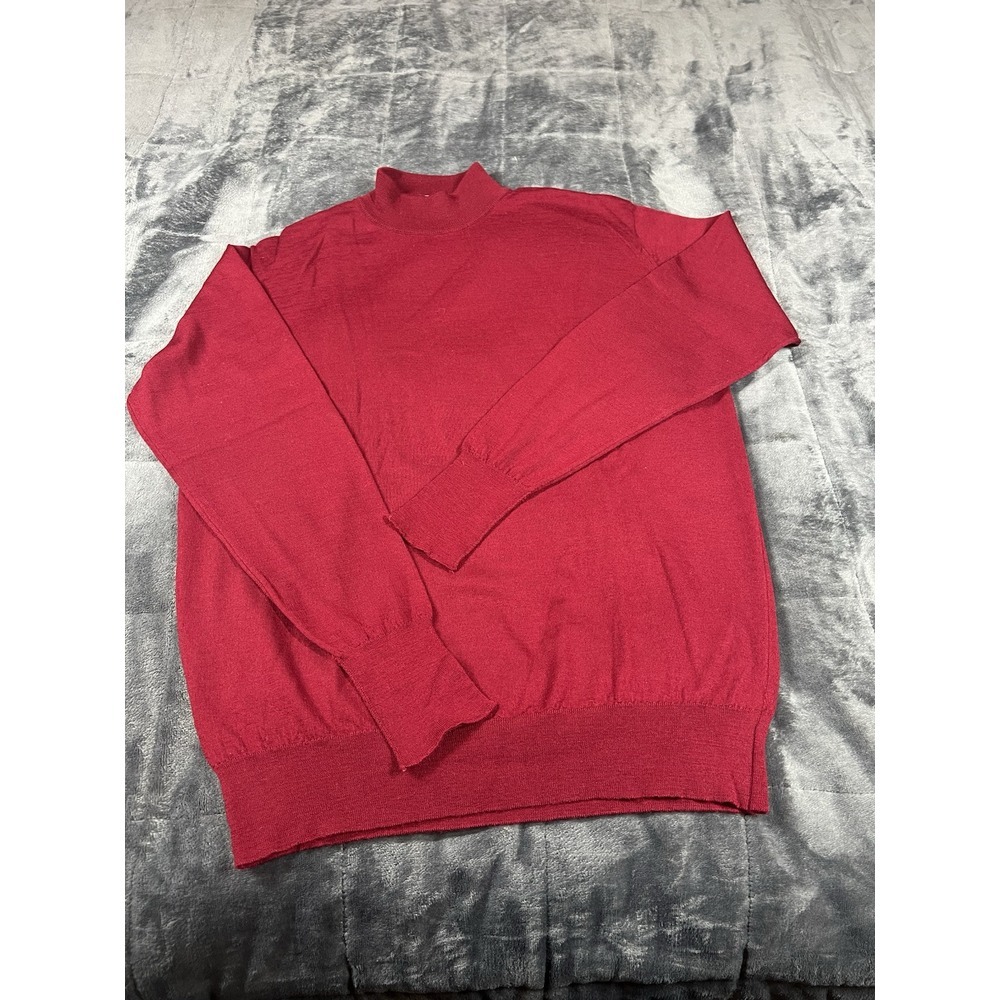 Vintage 100% Wool Mock Neck Dress Sweater, Men's Size L, Red Old Money preppy